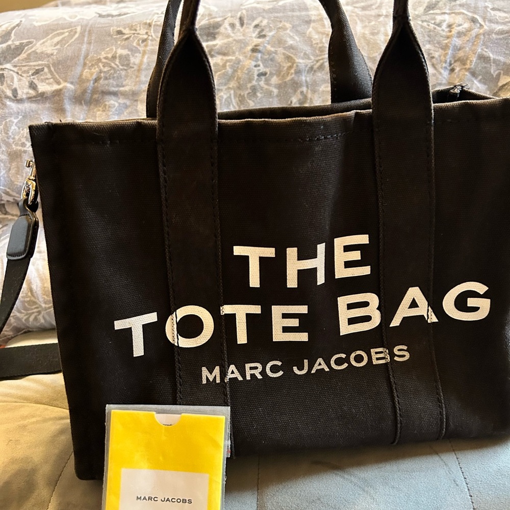 Marc Jacobs Black Canvas Tote Bag with Bold Branding